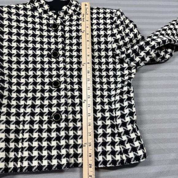 Kasper A.S.L. Blazer Womens 4 Black White Wool Houndstooth Stand Collar Cropped - Picture 7 of 10